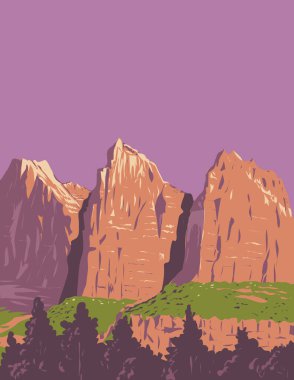 ABD 'nin Utah, Springdale yakınlarındaki Zion Ulusal Parkı' nda bulunan WPA poster sanatı iş projesi yönetimi veya Art Deco tarzı