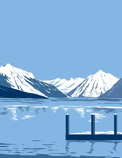 Wpa Αφίσα Τέχνης Της Λίμνης Mcdonald Κατά Διάρκεια Του Χειμώνα — Διανυσματικό Αρχείο