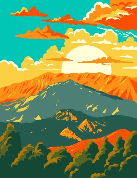 Wpa Affisch Konst Mount Parnassus Bergskedja Inom Parnassos National Woodland — Stock vektor