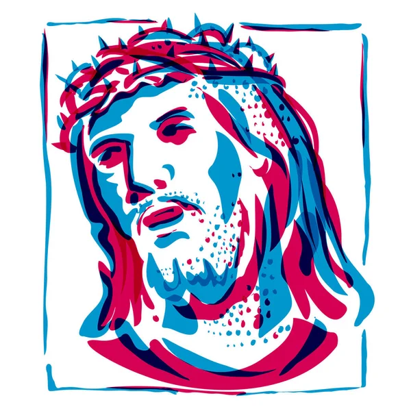 Jesus Cristo Com Coroa Espinhos Risógrafo — Vetor de Stock