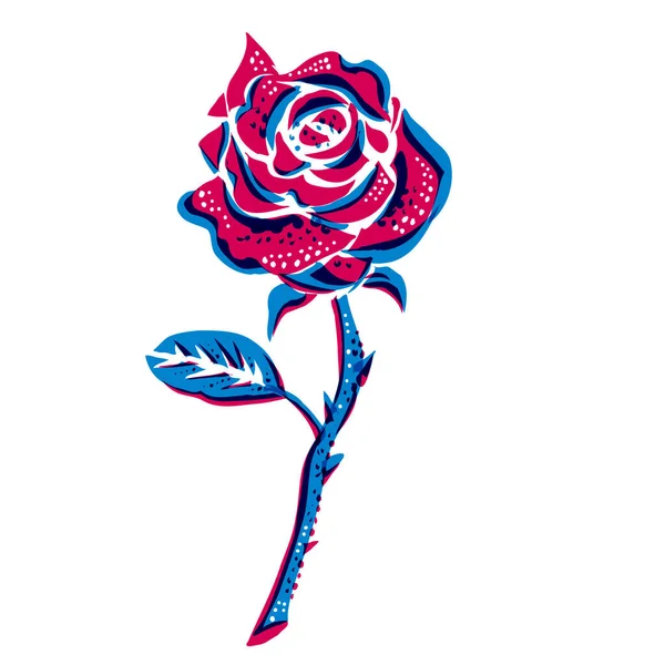 Rote Rose Mit Stem Risograph — Stockvektor