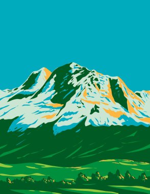 Huandoy, Huascaran ve Chopicalqui dağlarıyla Cordillera Blanca 'nın WPA poster sanatı Ancash bölgesinde Peru' nun çalışma projesi yönetimi veya Art Deco stilinde yaptığı büyük And Dağları 'nın bir parçasıdır.
