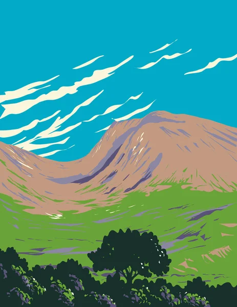 Wpa Poster Art Ben Nevis Beinn Nibheis Highest Mountain Scotland — Stock Vector