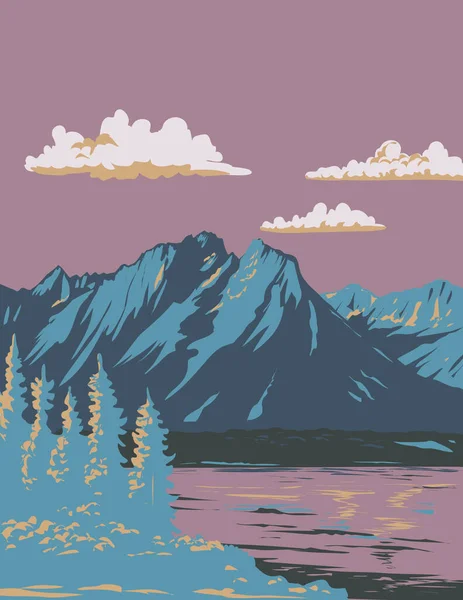Wpa Poster Art Jackson Lake Located Grand Teton National Park — Vetor de Stock