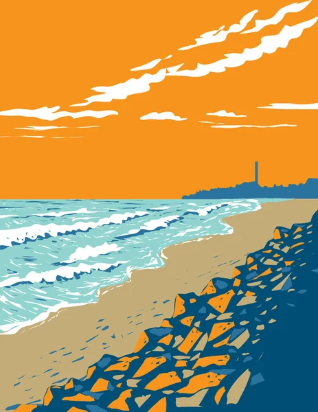 Wpa Poster Art Surf Beach North Ponto Beach South Carlsbad — стоковый вектор