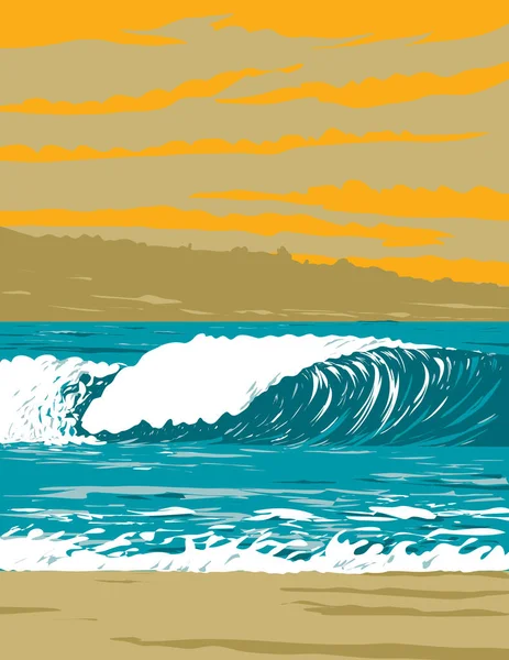 Wpa Affisch Konst Surfa Stranden Venedig Breakwater Ligger Venedig Beach — Stock vektor
