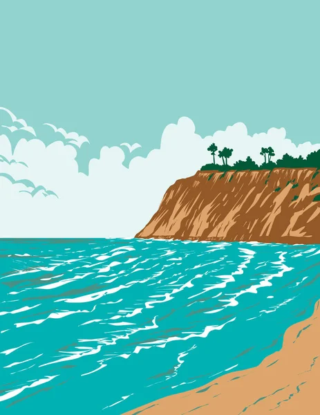 カリフォルニア州オレンジ郡デルマルリバーマスでのサーフビーチのWpaポスターアート アメリカ合衆国 ワークプロジェクト管理で行われた — ストックベクタ