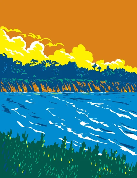 Wpa Плакат Пляжа Серфинга Деверё Бич Уэст Ибл Бич Восточной — стоковый вектор