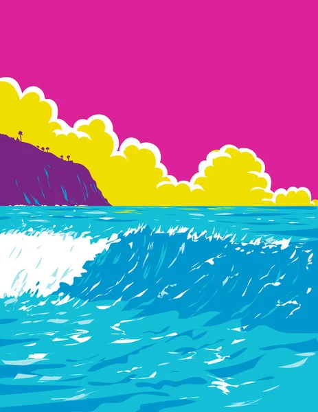 Wpa Poster Art Surf Beach Haggerty Palos Verdes Estates California — Stockový vektor