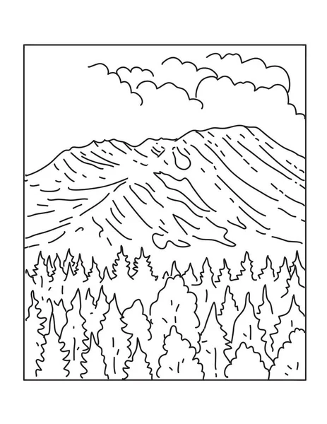 Mono Line Illustration Mount Helens Mount Helens National Volcanic Monument — Vettoriale Stock