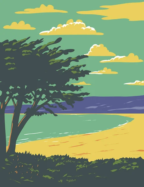Wpa Poster Art Surf Beach Carmel Beach Monterey County California — стоковый вектор