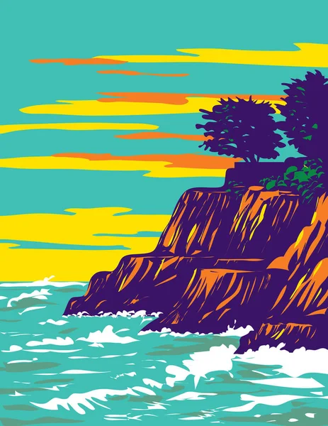 Wpa Poster Art Surf Beach Pleasure Point Beach Santa Cruz — Archivo Imágenes Vectoriales