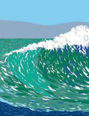 WPA 'nın San Luis Obispo, Kaliforniya' daki Santa Barbara Harbor Sahili 'ndeki sörf posterleri ABD' nin iş yönetimi projesinde yaptığı