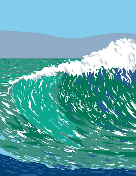 Wpa Poster Art Surf Beach Sandspit Beach Santa Barbara Harbor — Vector de stock