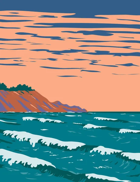Wpa Poster Art Surf Beach Linda Mar Pacific State Beach — Stockový vektor