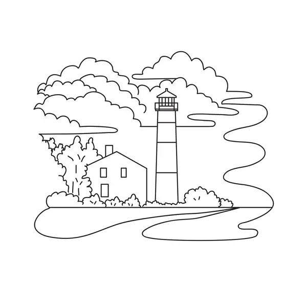 Mono Line Illustration Monomoy Point Light Lighthouse Vineyard Sound Chatham — Stock Vector
