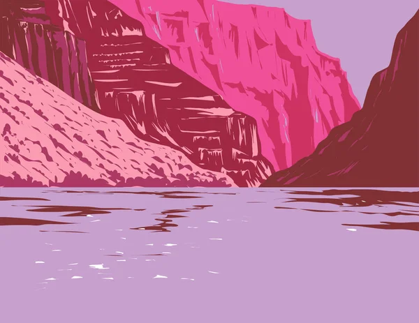 Seni Poster Wpa Dari Sungai Colorado Memotong Jurang Dalam Dalam - Stok Vektor
