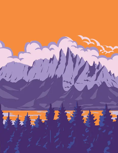 Wpa Poster Art Sky Pond Rocky Mountain National Park Northern — Vetor de Stock