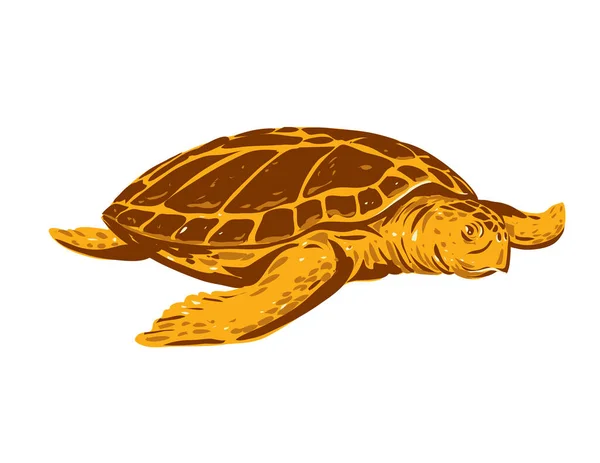 Wpa Poster Art Loggerhead Sea Turtle Caretta Caretta Species Oceanic — Stock Vector