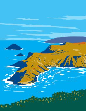 WPA poster art of Channel Islands National Park off the Pacific coast of the United States in the state of California USA done in works project administration or federal art project style clipart