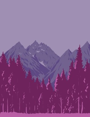 WPA 'nın Wyoming' deki Rocky Dağları 'ndaki Grand Teton Ulusal Parkı' ndaki Teton Range posterleri proje yönetimi veya federal sanat projesi tarzında yapılmıştır.