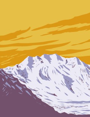 WPA 'nın Wrangell St Elias Ulusal Parkı' ndaki Blackburn Dağı ve Kennicott Buzulu poster sanatı ABD 'de iş yönetimi veya federal sanat projesi tarzında yapılmıştır.