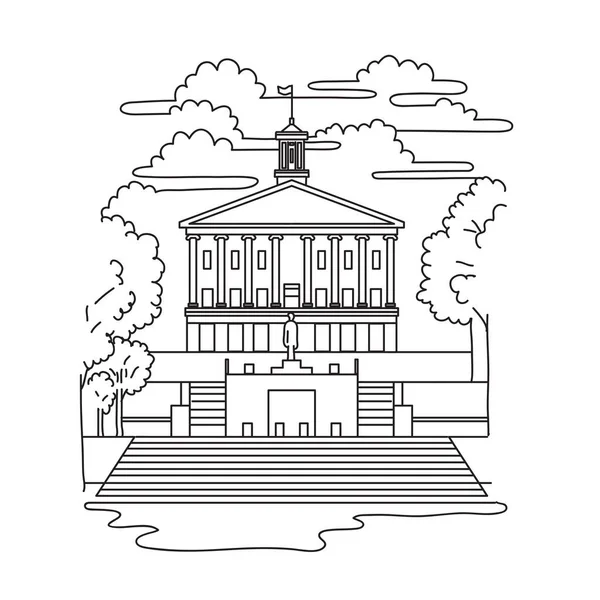 Mono Line Illustration Tennessee State Capitol Located Nashville Tennessee United — Stock Vector