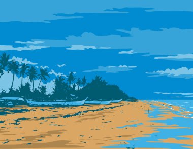 Bangka 'nın WPA poster sanatı veya Santa Fe Sahili, Bantayan Adası, Cebu, Filipinler' deki çift egzoz kanosu proje yönetimi veya federal sanat projesi tarzında yapıldı