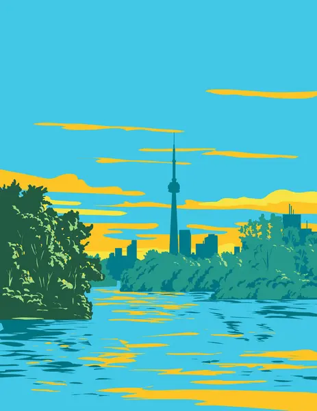 Постер Мистецтва Торонто Айленд Парк Міським Краєвидом Торонто Задньому Плані — стоковий вектор
