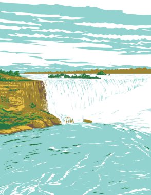Kanada 'nın Ontario bölgesindeki Niagara Nehri' ndeki Niagara Şelalesi 'nde Niyagara Şelaleleri' nin WPA poster sanatı proje yönetimi veya federal sanat projesi tarzında yapılmıştır..