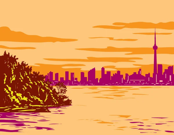 Wpa Poster Art Toronto City Skyline Toronto Bay Viewed Toronto — Stock Vector