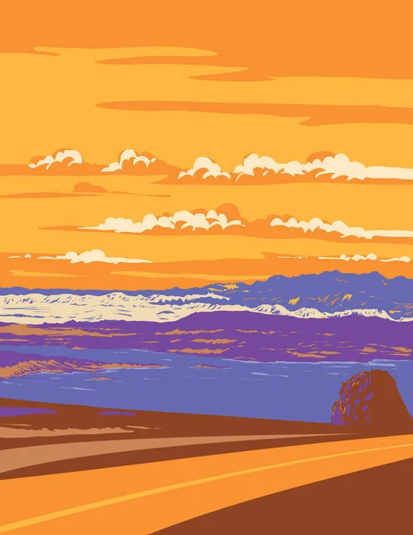 Плакат Wpa Озеро Мид Грязным Пиком Маунт Уилсон Просматриваемый Боулдер — стоковый вектор