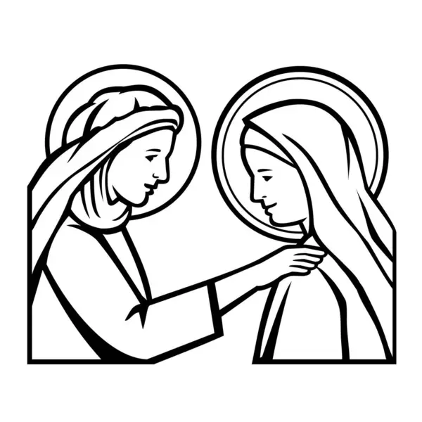 Ретро Талисман Стиле Иллюстрации Посещения Мэри Родственницей Елизаветой Оба Беременны — стоковый вектор