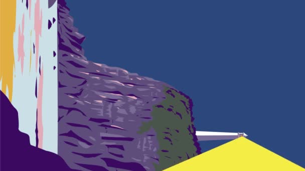정의에 Wpa 복고풍 작풍에서 해안의 절벽의 광선을 등대를 보여주는 애니메이션 — 비디오