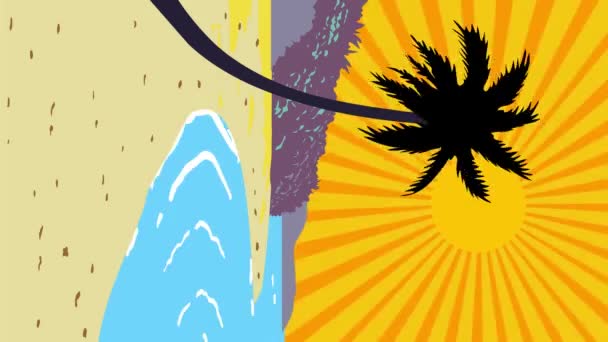 Animatie Bewegende Graphics Tonen Een Kokosnoot Palmboom Zwaaien Het Strand — Stockvideo