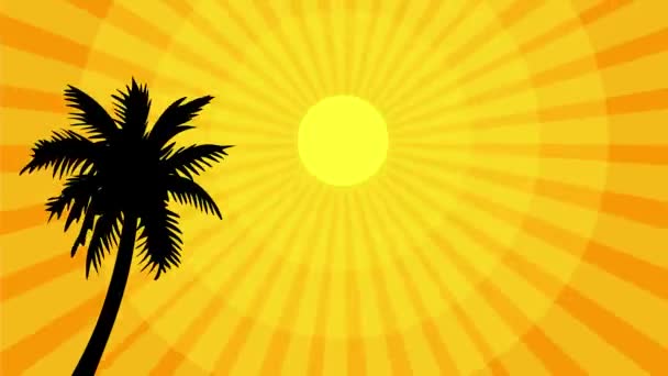 Animatie Bewegende Graphics Tonen Een Kokosnoot Palmboom Zwaaiende Zon Schijnt — Stockvideo
