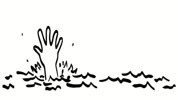 Animacja Grafika Ruchu Pokazująca Rękę Nad Tonącą Wodą Poszukującą Pomocy — Wideo stockowe