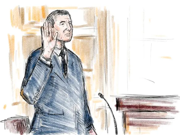 Pastel Pencil Pen Ink Sketch Illustration Courtroom Trial Setting Defendant — Stock Photo, Image