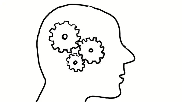 Drawing Sketch Illustration Human Viewed Side Mechanical Gears Brain White — Stock Photo, Image
