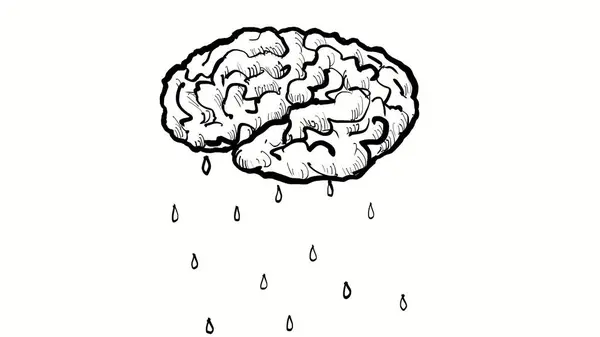 Drawing Sketch Illustration Human Brain Cloud Raining Droplets Water White — Stock Fotó