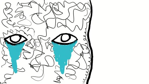 Drawing Sketch Illustration Face Pair Eyes Crying Tears Flowing Depressed — Stock Photo, Image