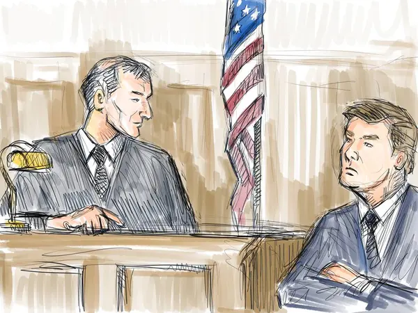 Pastel Pencil Pen Ink Sketch Illustration Courtroom Trial Setting Judge — Stock Photo, Image