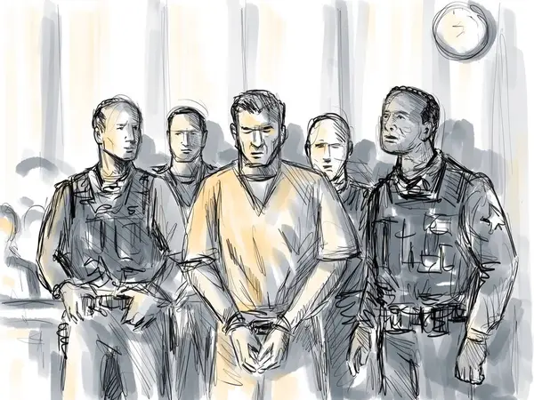 Creion Pastel Schiță Cerneală Ilustrație Unui Condamnat Condamnat Însoțit Cumpăra — Fotografie, imagine de stoc