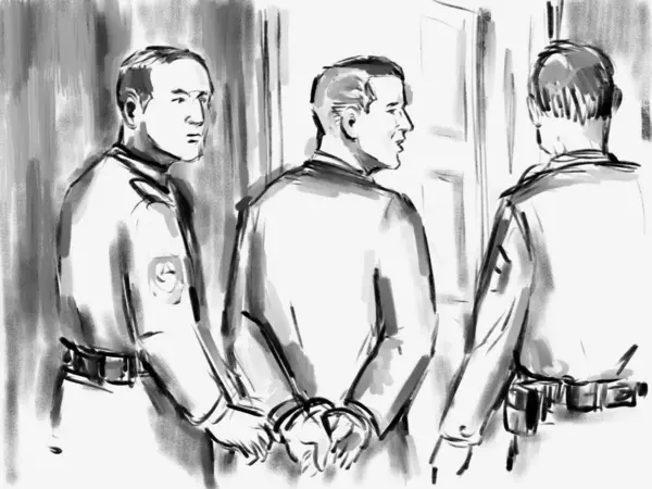 Pastel Pencil Pen Ink Sketch Illustration Convicted Defendant Convict Handcuff — Stock Photo, Image