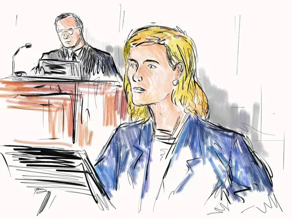 Pastel Pencil Pen Ink Sketch Illustration Courtroom Trial Setting Judge — Foto de Stock