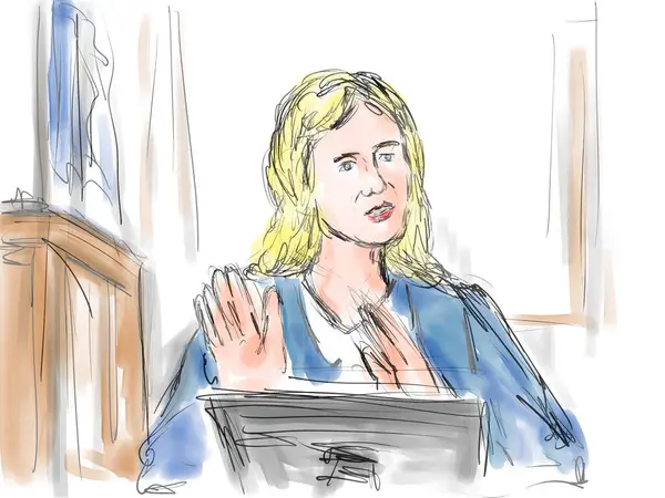 Pastel Pencil Pen Ink Sketch Illustration Courtroom Trial Setting Judge — Foto de Stock