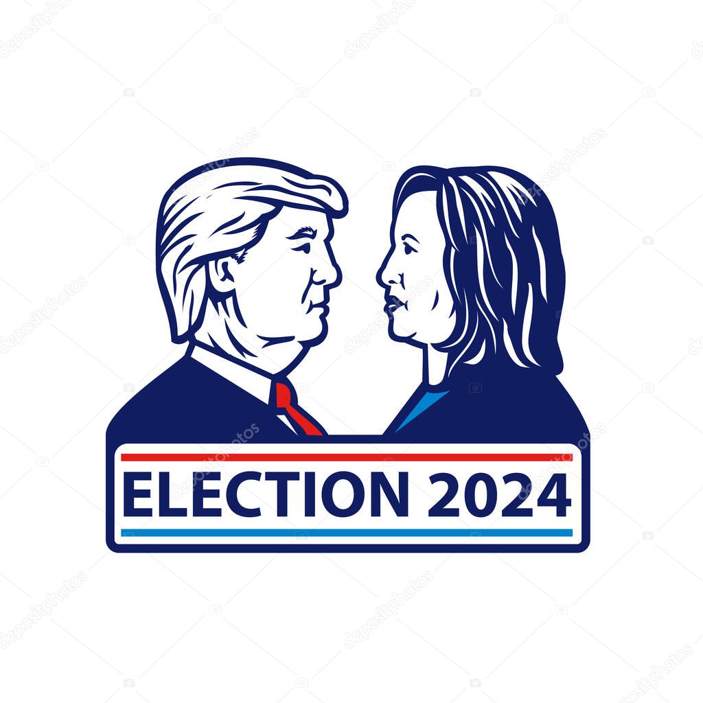 July 23, 2024, AUCKLAND, NEW ZEALAND: Mascot illustration of American presidential candidate for 2024 US election, Republican Donald Trump and Democrat Kamala Harris done in retro style.