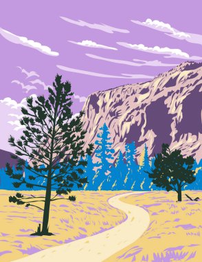 ABD 'nin Yosemite Ulusal Parkı' nın doğu kesimindeki Tuolumne Meadows 'un WPA poster sanatı çalışma projesi yönetimi veya federal sanat projesi tarzı veya federal sanat projesi tarzında yapılmıştır..