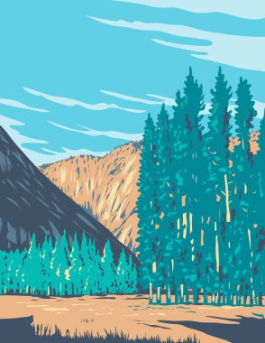 ABD 'nin Yosemite Ulusal Parkı' nın doğu kesimindeki Tuolumne Meadows 'un WPA poster sanatı çalışma projesi yönetimi veya federal sanat projesi tarzı veya federal sanat projesi tarzında yapılmıştır..