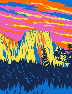 Wawona Tüneli, Yosemite Vadisi, El Capitan, Bridalveil Fall in Yosemite Ulusal Parkı, Kaliforniya ABD 'de sergilenen WPA poster sanatı